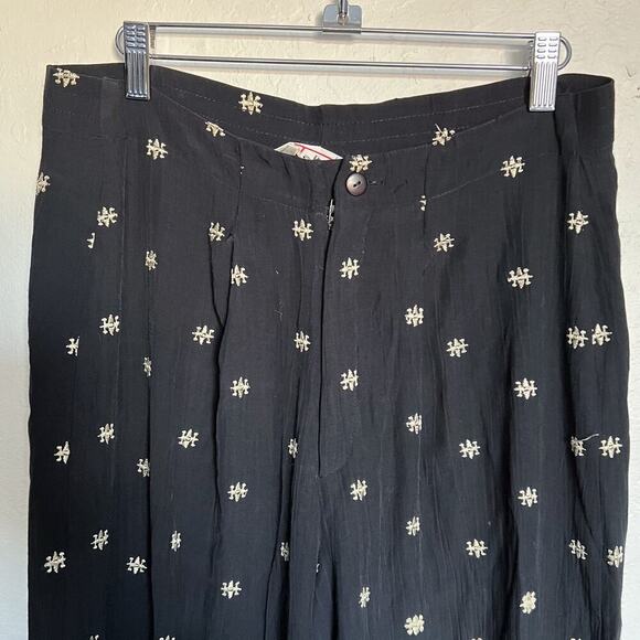Vintage TALBOTS Embroidered Wide Leg Crinkle Pants Small Black Boho Rayon Artsy - Picture 6 of 7